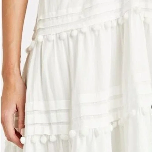 INTERMIX BEACHCLUB Lydia Halter Pompom Organic Cotton Maxi Dress Size L NWOT - Picture 4 of 10